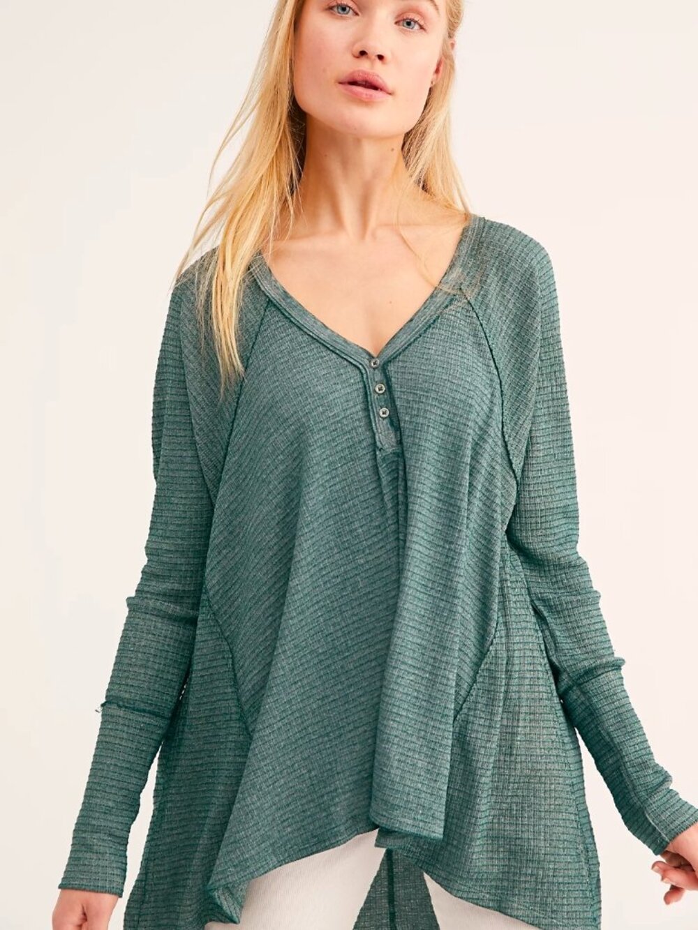 We the Free Citrine Long Sleeve Thermal Tee in Teal Size Med NWOT